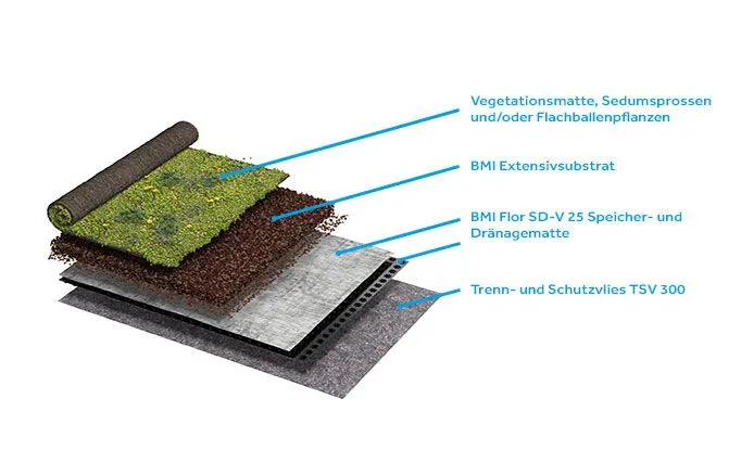 Der Aufbau von Gründächern.