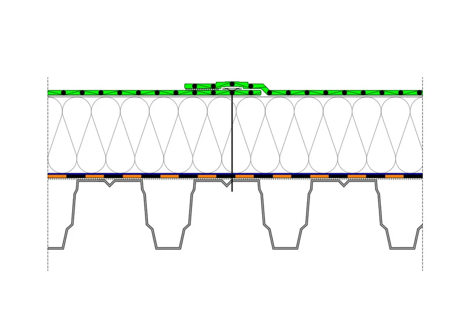 Aufbau Flachdach bei Stahltrapezprofil: Mechanisch befestigter Schichtenaufbau